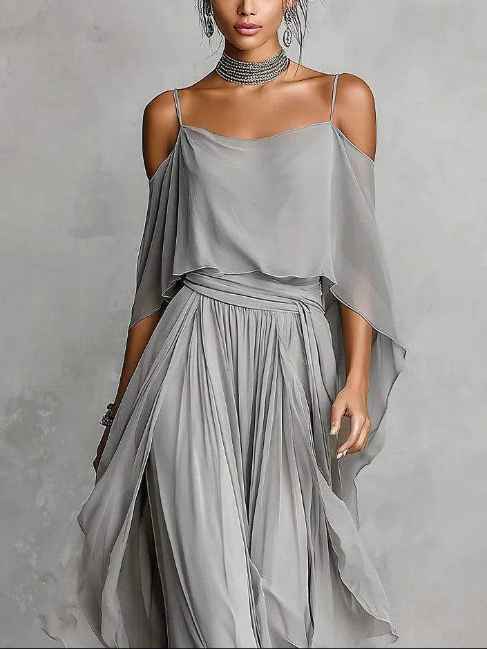 Renata | Gray Fluid Set with Strappy Top and Lightweight Pants