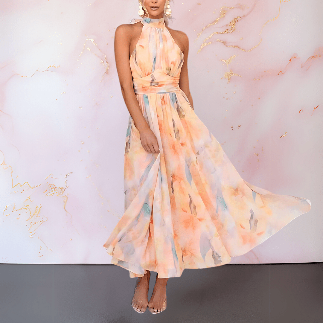 Esther | Halterneck Watercolor Print Dress