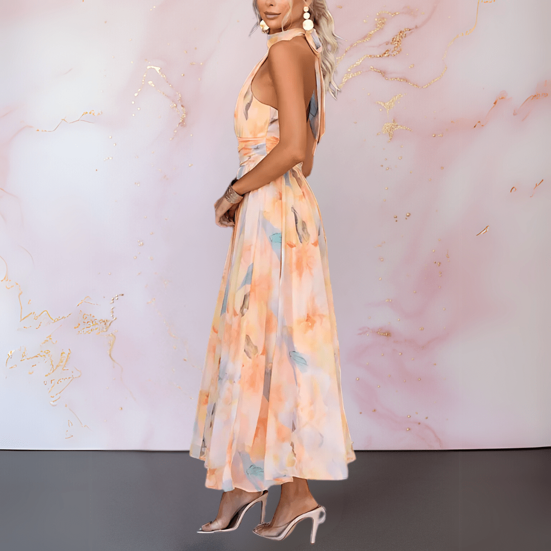 Esther | Halterneck Watercolor Print Dress