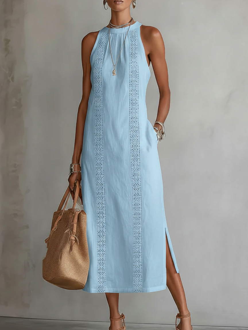 Jimena | Linen Midi Dress with Mao Collar