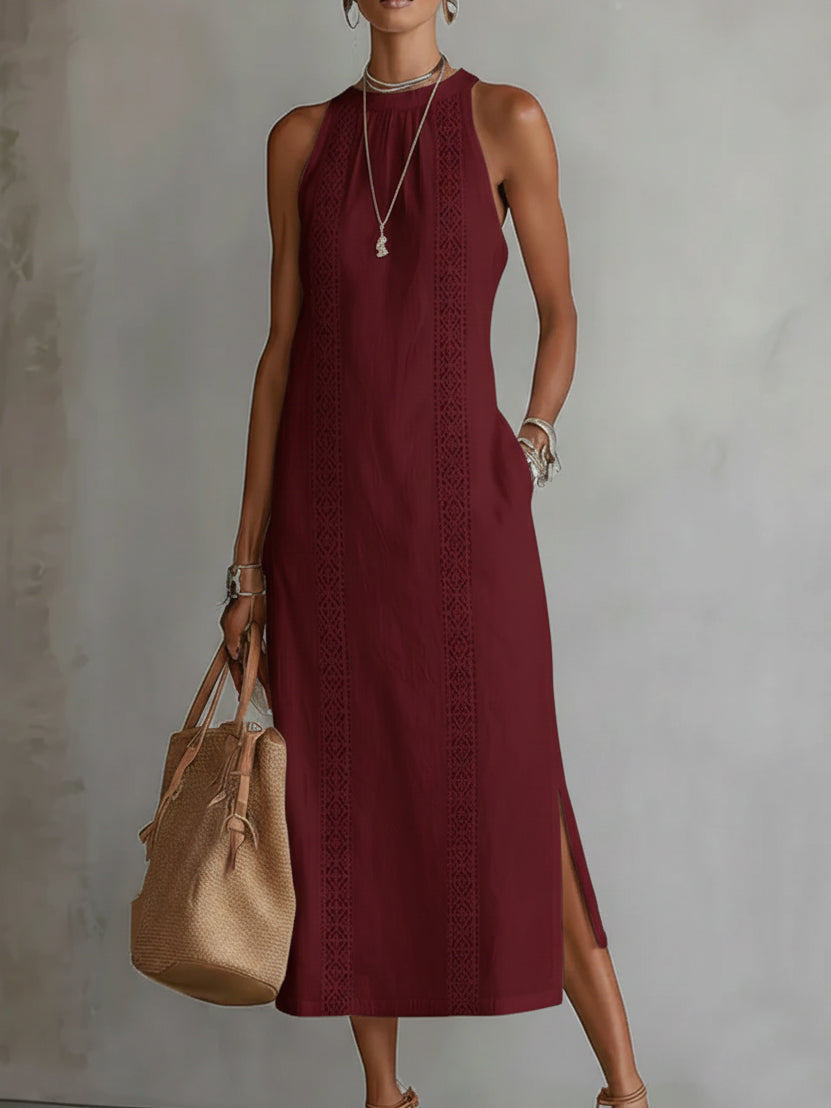 Jimena | Linen Midi Dress with Mao Collar