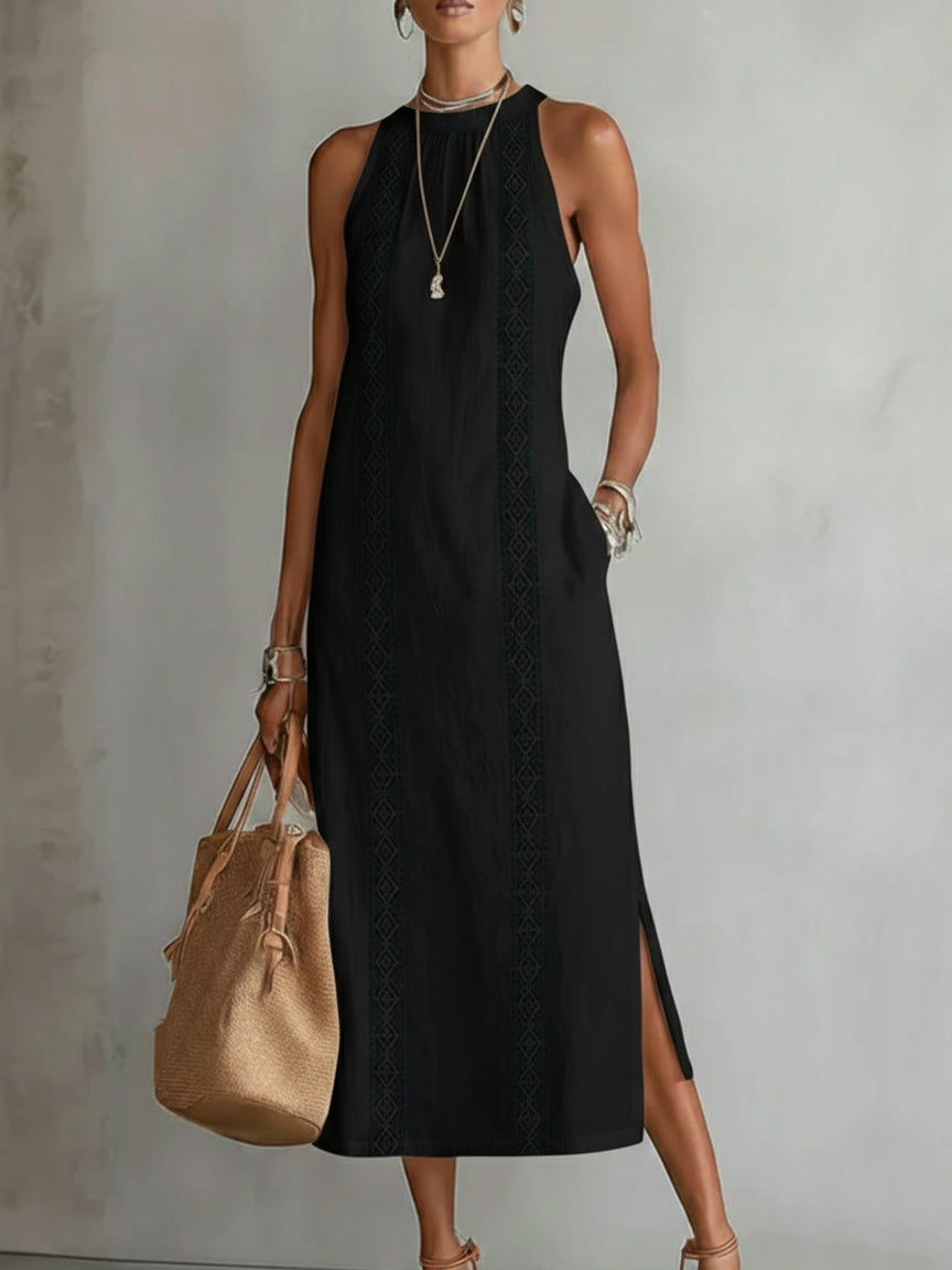 Jimena | Linen Midi Dress with Mao Collar