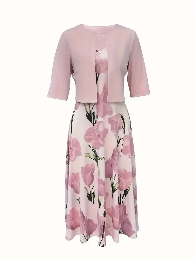 Women's Maxi Dress with Jacket Set | Pink Floral