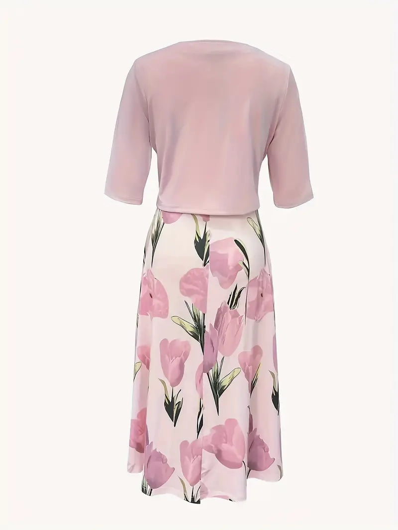 Women's Maxi Dress with Jacket Set | Pink Floral