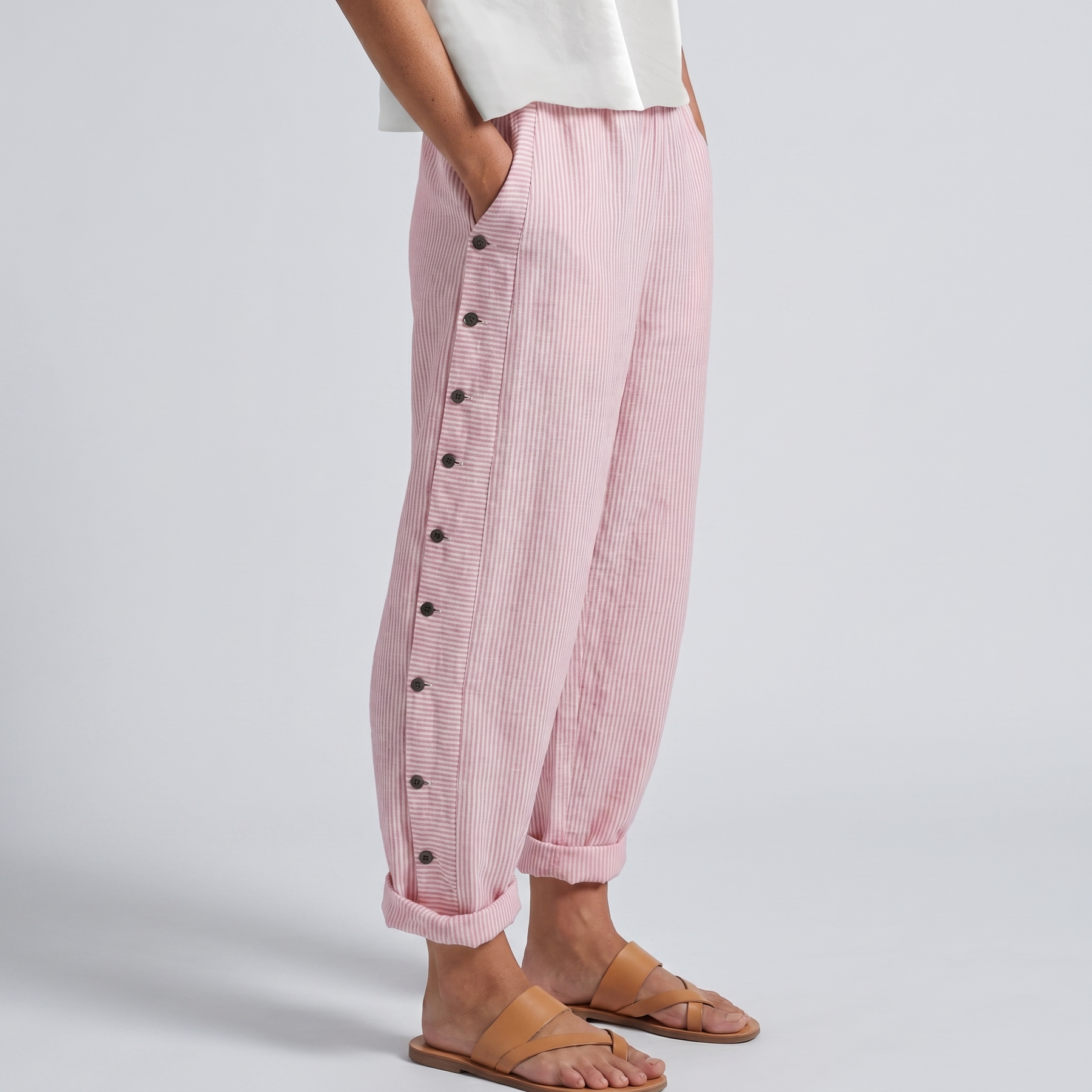 Tess | Striped Panel Button Trousers